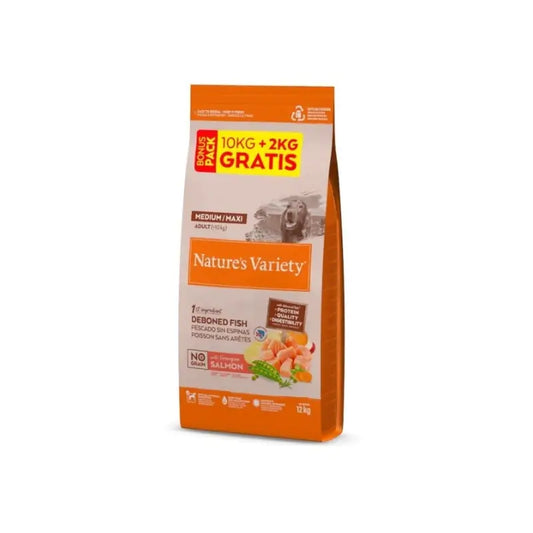 Nature'S Variety No Grain Medium/Maxi Salmon Ração para Cães 10+2Kg