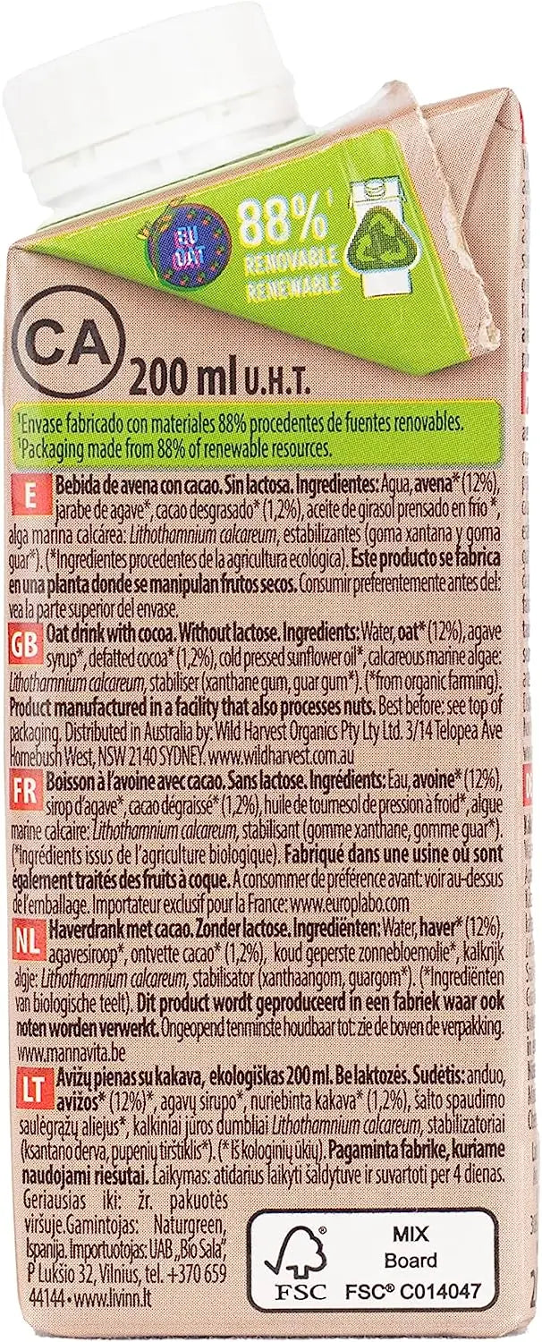 Bebida de Chocolate com Aveia Naturgreen, 24 X 200Ml