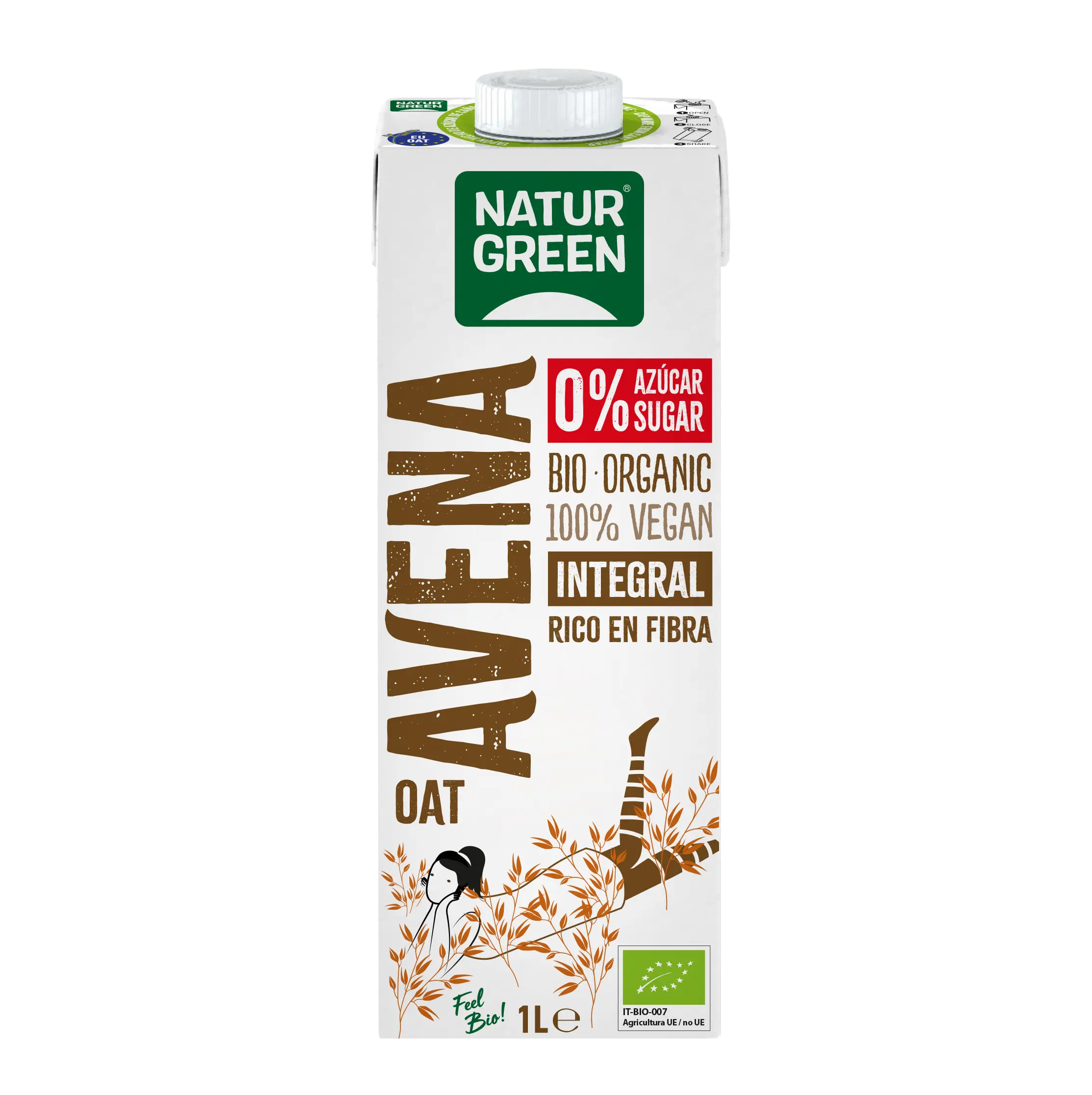 Naturgreen Bebida vegetal de aveia de cereais integrais biológica, 1L