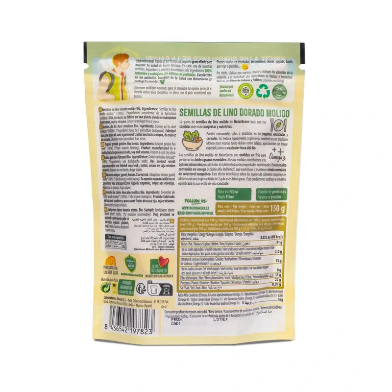 NaturGreen Sementes de linhaça moídas douradas Bio 150 g