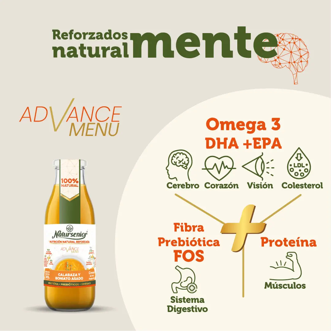 Natursenior Adultos Sopa de Creme de Legumes Abóbora e Batata Doce Assada com Ómega 3 Dha, Prebióticos e Proteína. , 255 gr