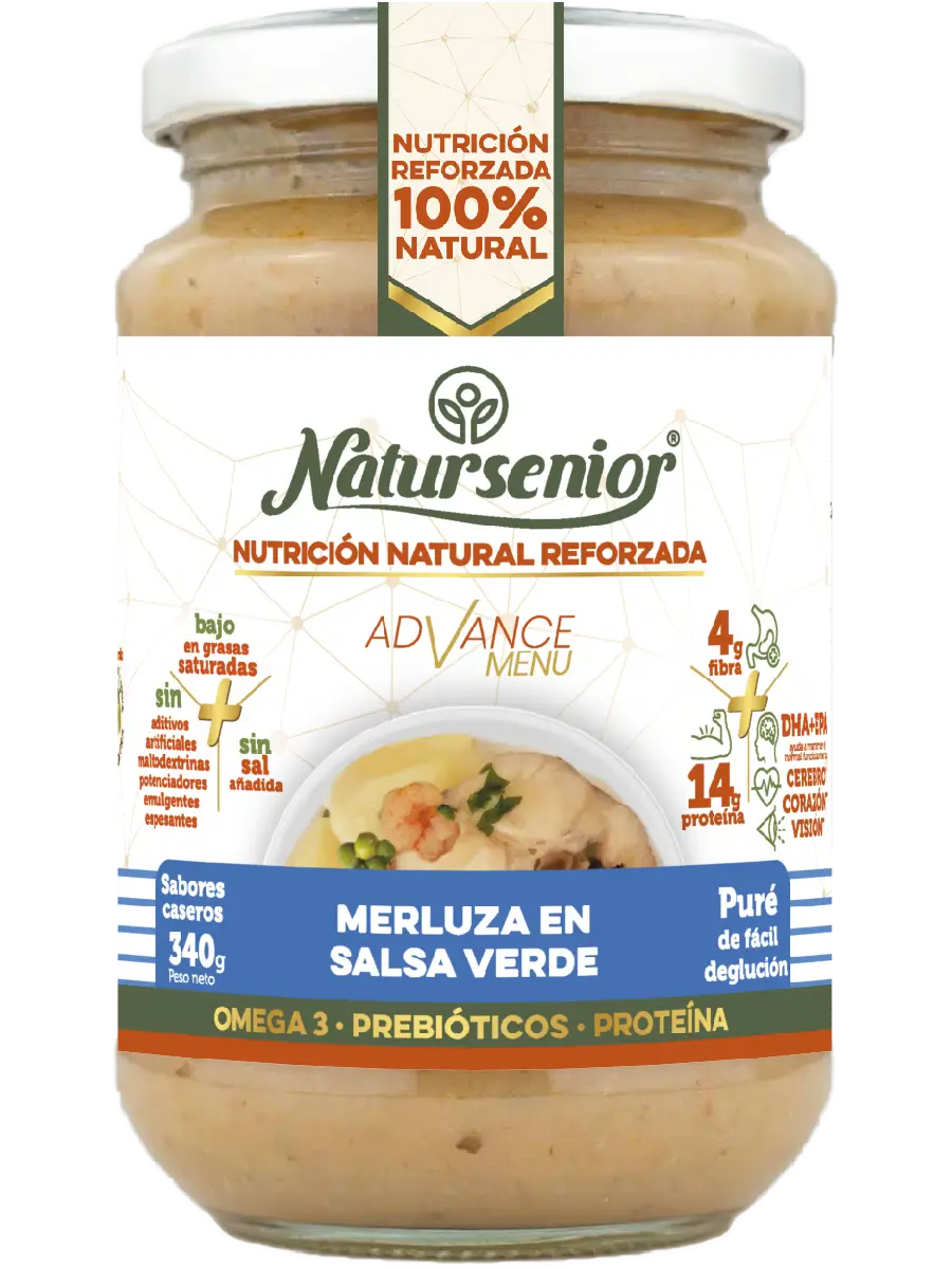 Natursenior Adultos Puré de Pescada em Molho Verde Reforçado com Ómega 3 Dha+Epa, Prebióticos e Proteínas. , 340 gr