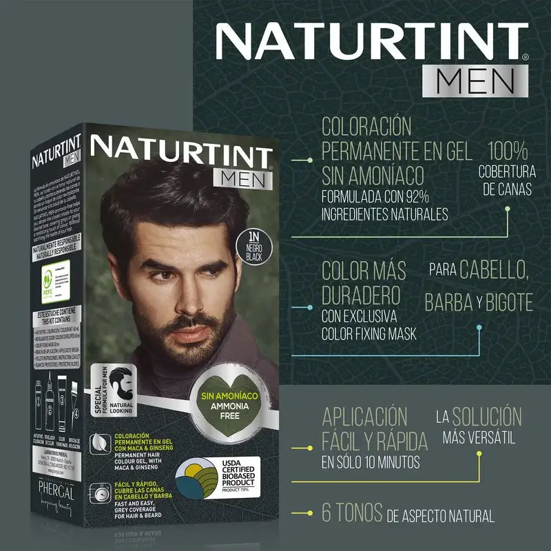 Naturtint Men Coloração permanente do cabelo e da barba para homem, sem amoníaco 1N - Preto