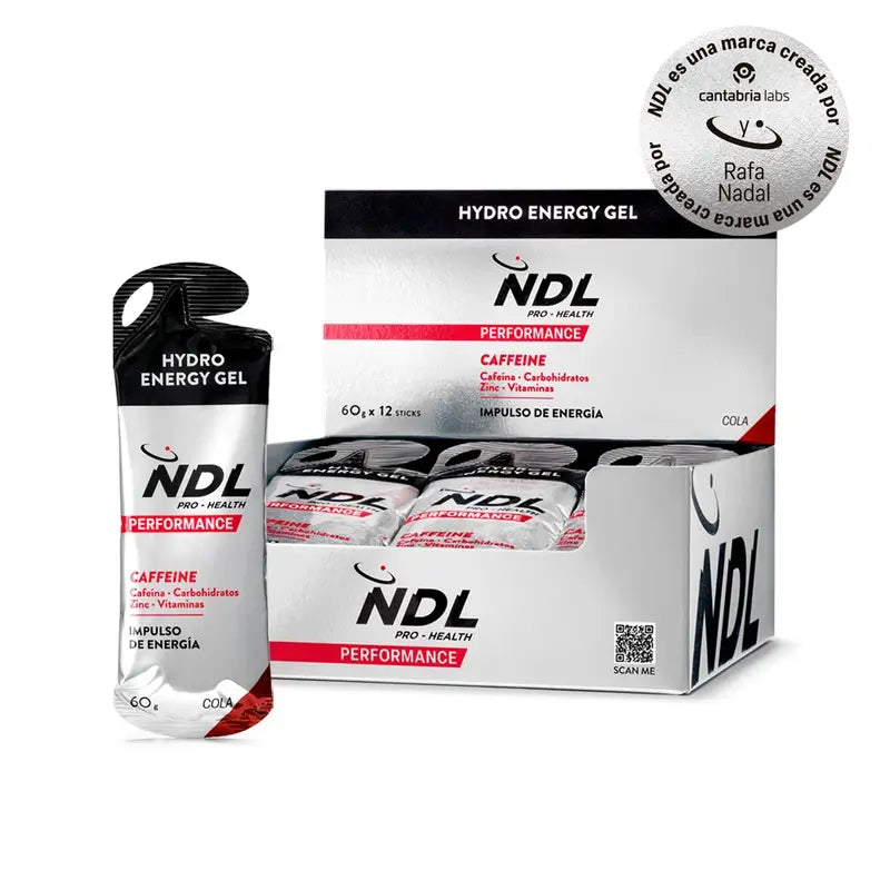NDL Pro-Health Energy Gel Com Cafeína Sabor a Cola, Embalagem de 12x60 gramas