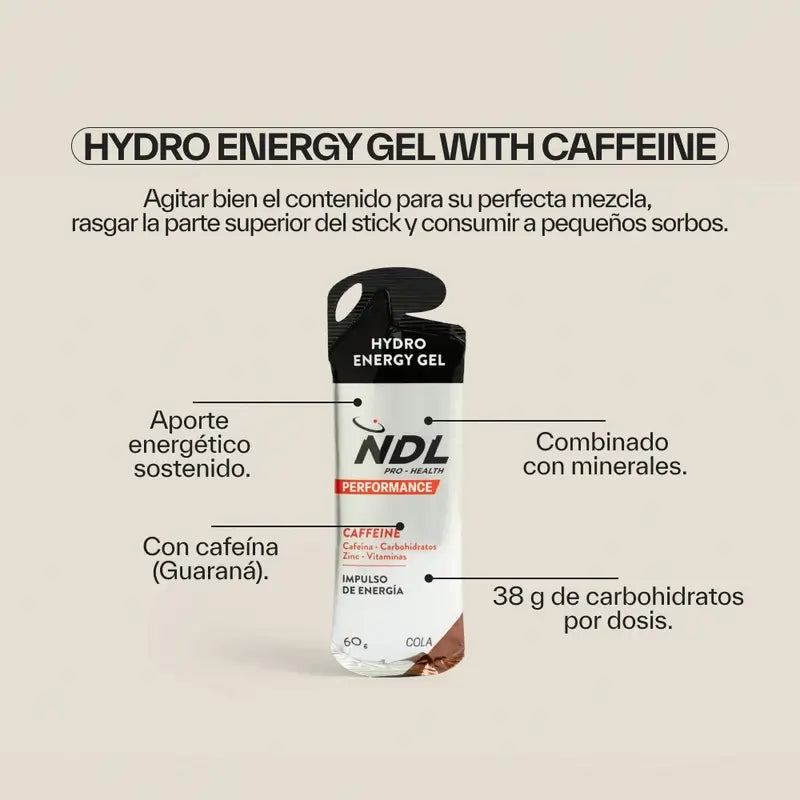 NDL Pro-Health Energy Gel Com Cafeína Sabor a Cola, Embalagem de 12x60 gramas