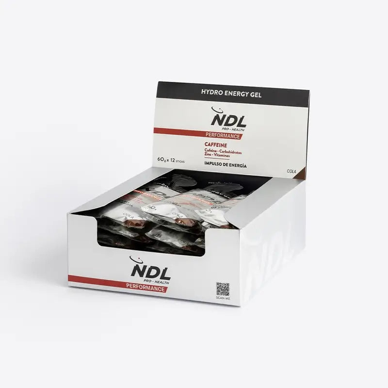 NDL Pro-Health Energy Gel Com Cafeína Sabor a Cola, Embalagem de 12x60 gramas