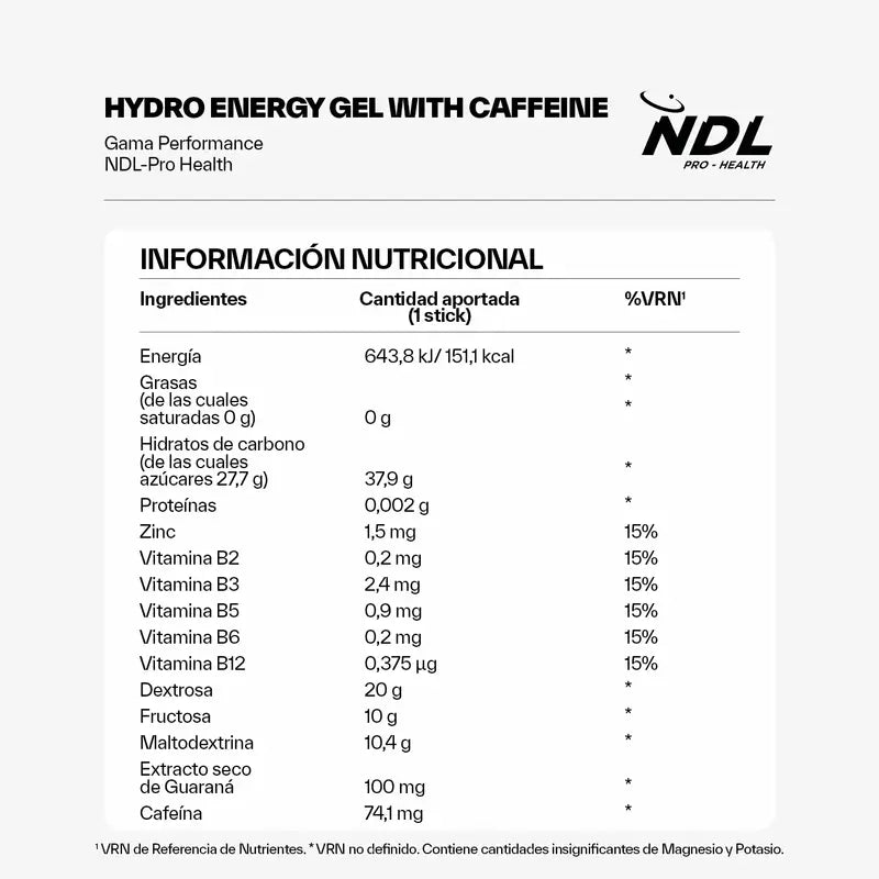 NDL Pro-Health Energy Gel Com Cafeína Sabor a Cola, Embalagem de 12x60 gramas