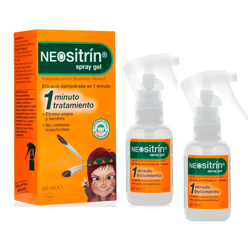 NEOsitrin® Spray de gel líquido anti-piolhos, embalagem de 2 x 60 ml