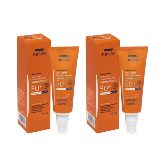 Nesira Silk Touch Gel Facial Spf50+ Com Cor , Embalagem 2 x 50 ml