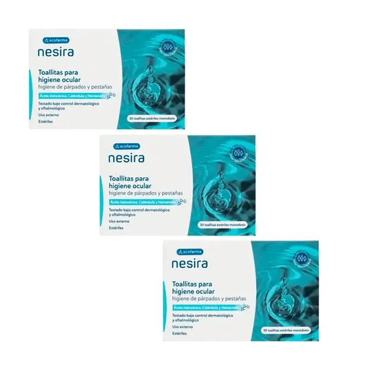 Nesira Pack Toalhetes de Higiene Ocular, 3X 30 Unidades, 90 Unidades