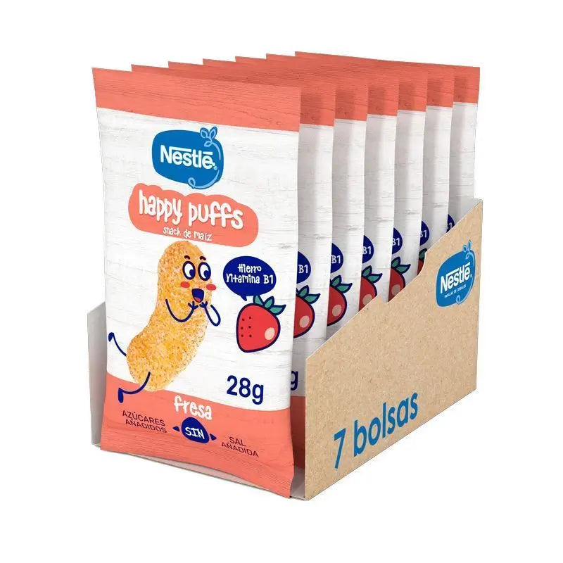 NESTLÉ Pack Snacking Saudável Happy Puffs Morango Milho , 28g x 7 unidades