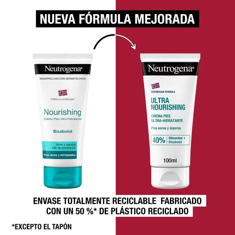 Neutrogena Ultra Moisturising Foot Cream Pés secos e ásperos, embalagem de 2 x 100 ml