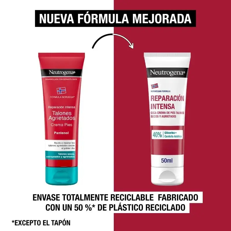 Neutrogena Intense Repair Cica Creme para Pés com Calcanhares Fissurados, 2X50 Ml