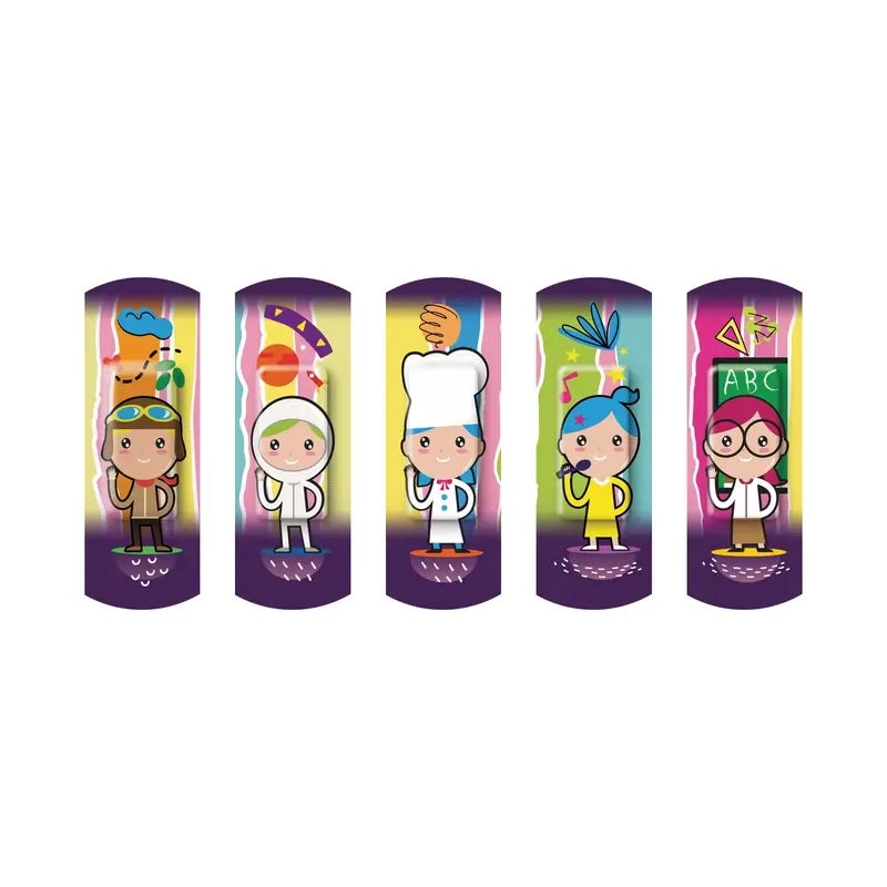 Faixa de proteção para crianças Nexcare Kids com design de profissões variadas, 20 unidades