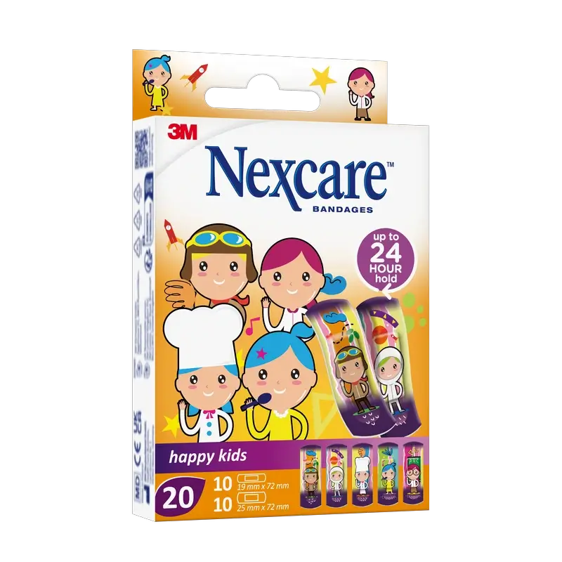 Faixa de proteção para crianças Nexcare Kids com design de profissões variadas, 20 unidades
