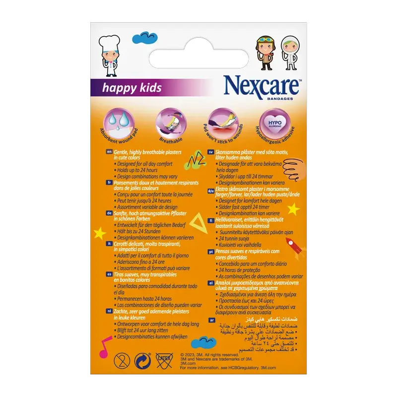 Faixa de proteção para crianças Nexcare Kids com design de profissões variadas, 20 unidades