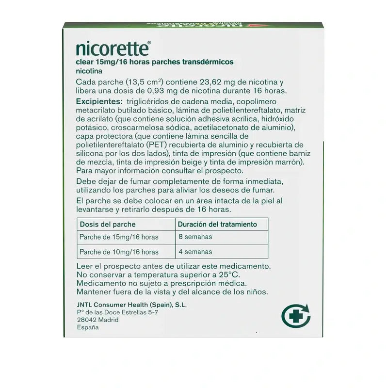 Nicorette Clear 15 mg/16 horas, 14 adesivos transdérmicos