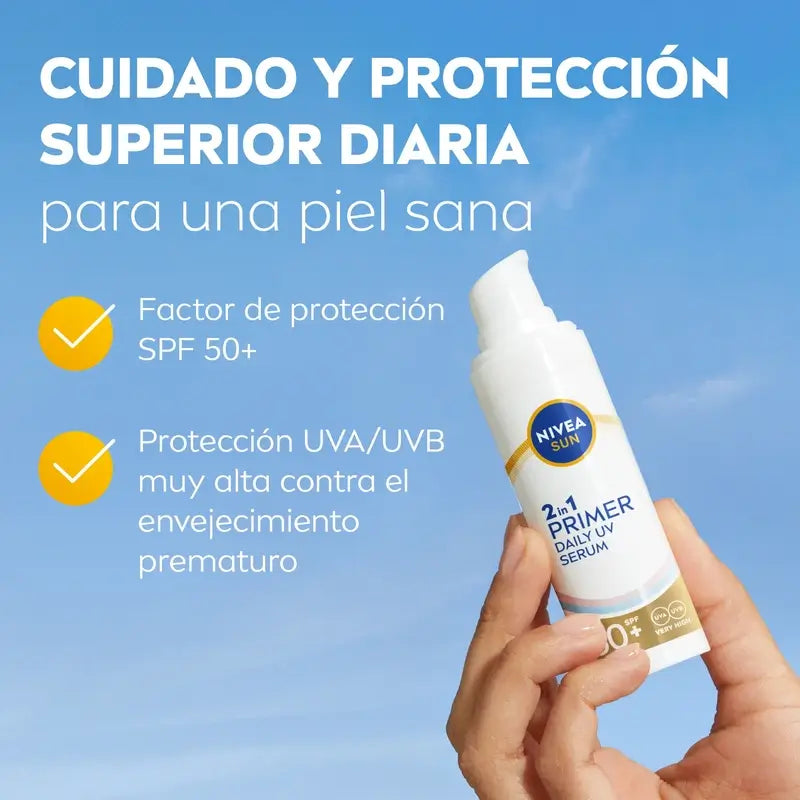 Nivea Sun 2In1 Primer Sérum de Proteção Solar Diária para o Rosto Spf50+ 30Ml
