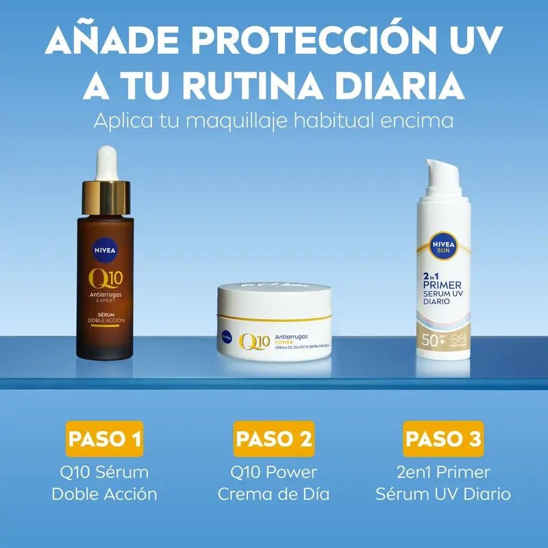 Nivea Sun 2In1 Primer Sérum de Proteção Solar Diária para o Rosto Spf50+ 30Ml