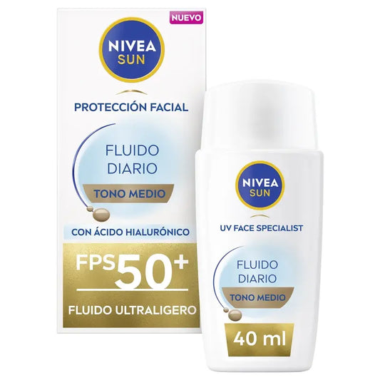 Nivea Sun Ultra Light Fluido Diário para o Rosto Tom Médio Spf50+ 40Ml