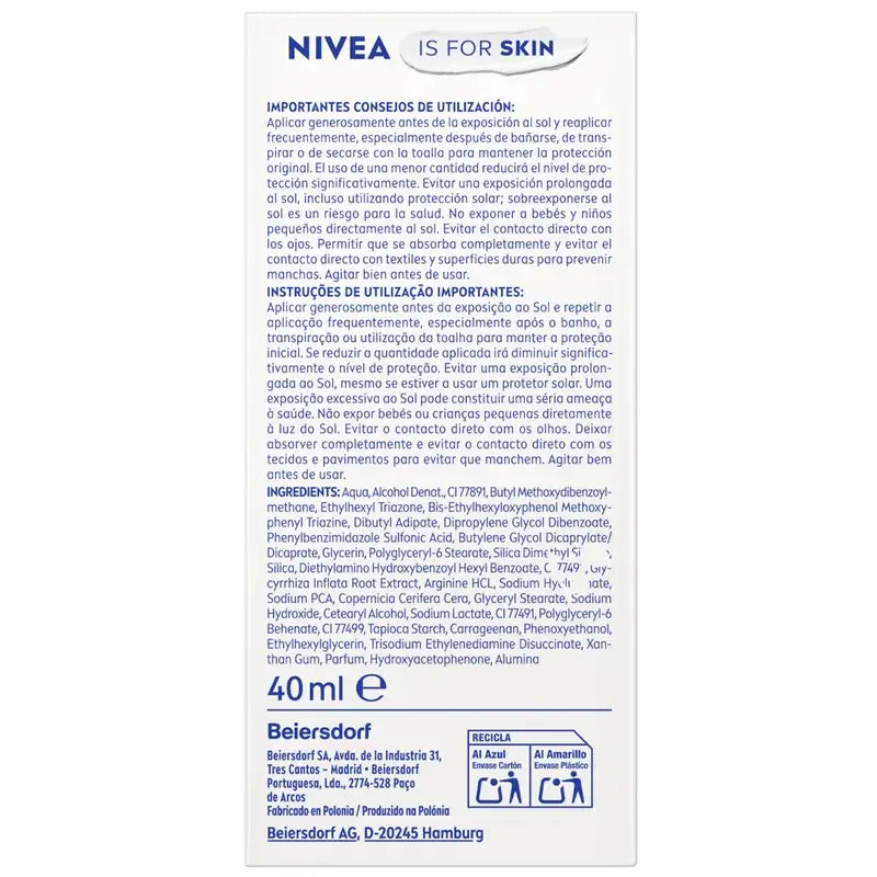 Nivea Sun Ultra Light Fluido Diário para o Rosto Tom Médio Spf50+ 40Ml