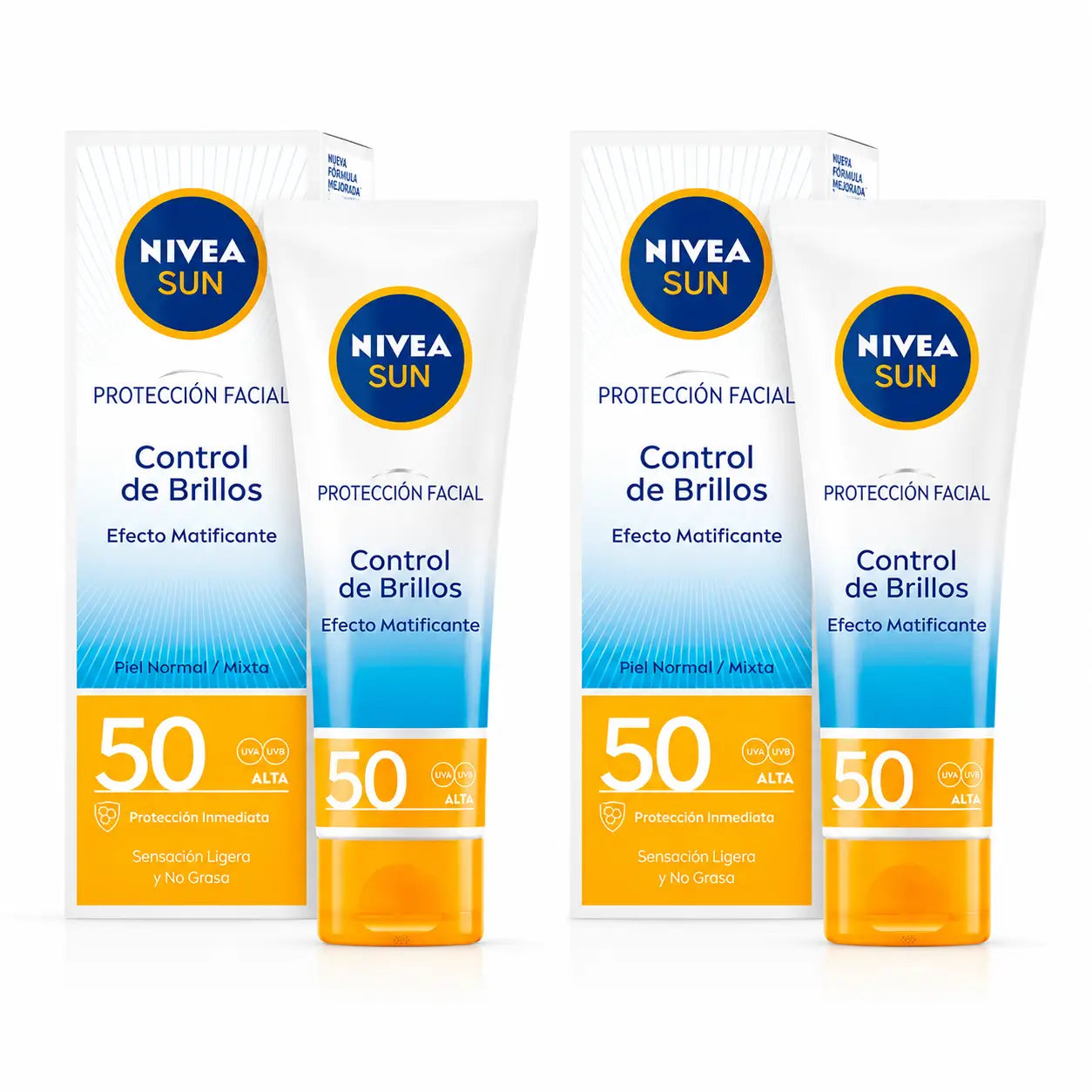 Protetor solar NIVEA Sun SPF50 Uv Shine Control, 50 ml, embalagem com 2 unidades