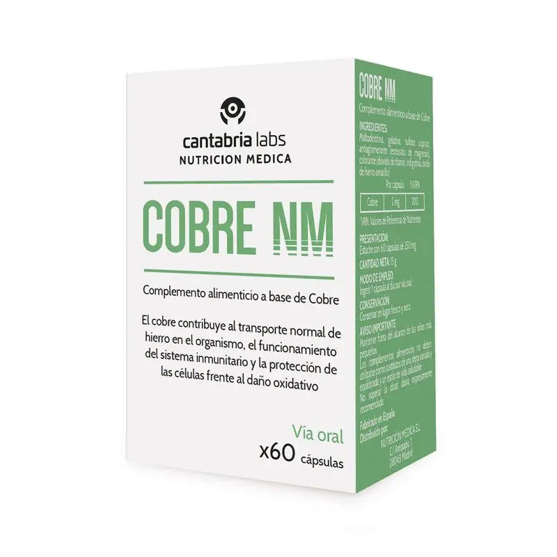 Cobre NM 60 Cápsulas, Cantabria Labs Nutrição Médica