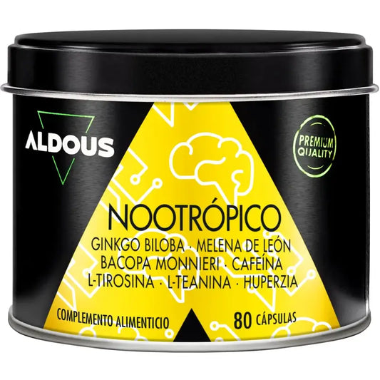 Aldous Labs Nootropic com Ginkgo Biloba, Juba de Leão, Cafeína, Bacopa, Tirosina, Teanina e Huperzine A