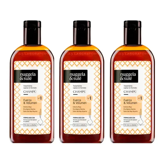 Champô Nuggela & Sule Extrato de Cebola Premium Cabelos Fracos e Oleosos, Embalagem de 3 x 250 ml