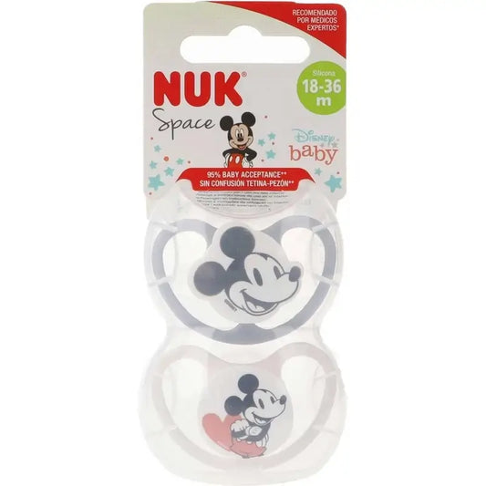 Chupeta Nuk Space Mickey Mouse Cinzento T3 18-36M Silicone , 2 unidades