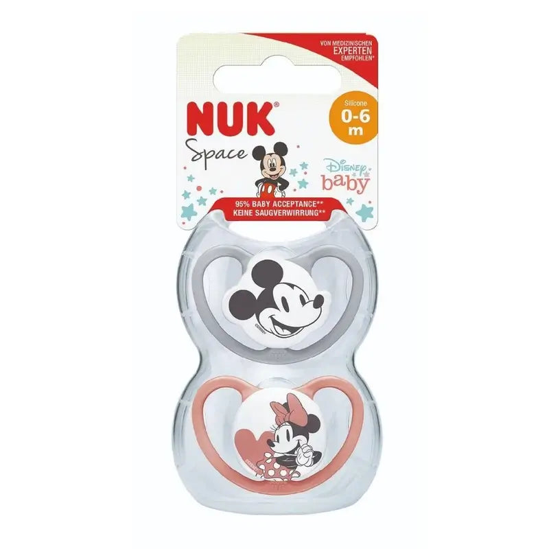 Nuk Space Chupeta Mickey Mouse Vermelho T1 0-6M Silicone , 2 unidades