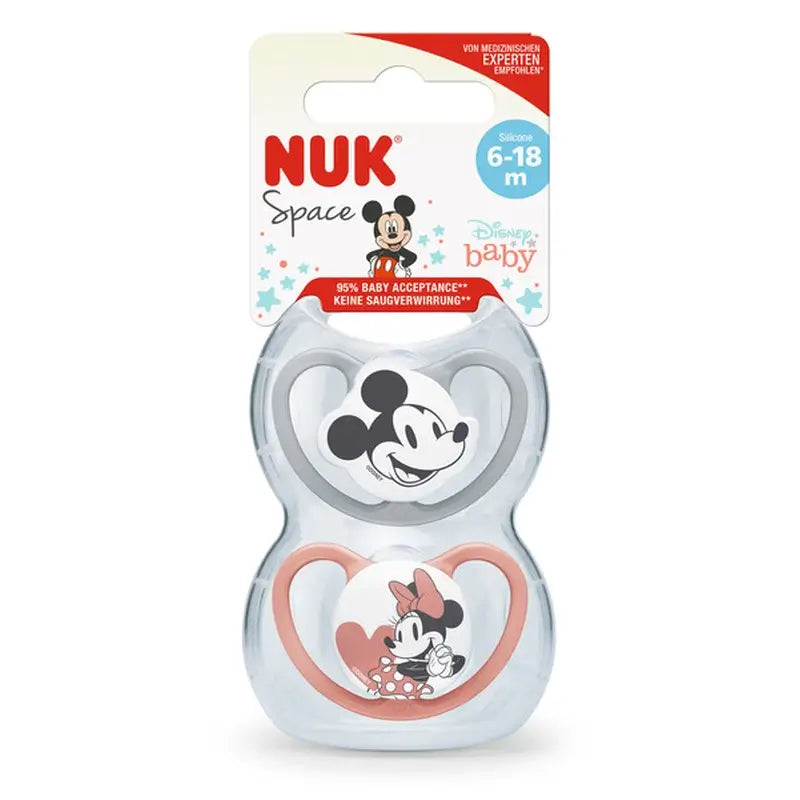 Nuk Space Chupeta Mickey Mouse Vermelho T2 6-18M Silicone , 2 unidades