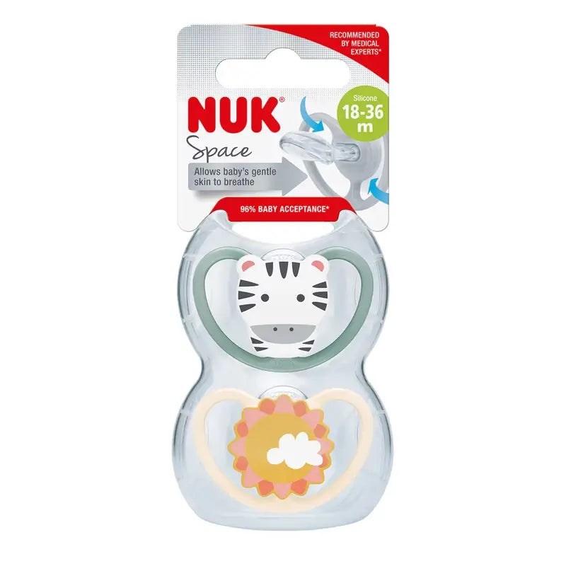 Chupeta Nuk Space Zebra/Sol T3 18-36M Silicone , 2 unidades