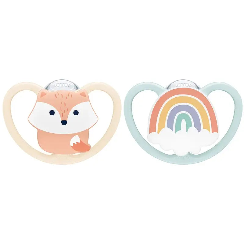 Chupeta Nuk Space Fox/Rainbow T1 0-6M Silicone , 2 unidades