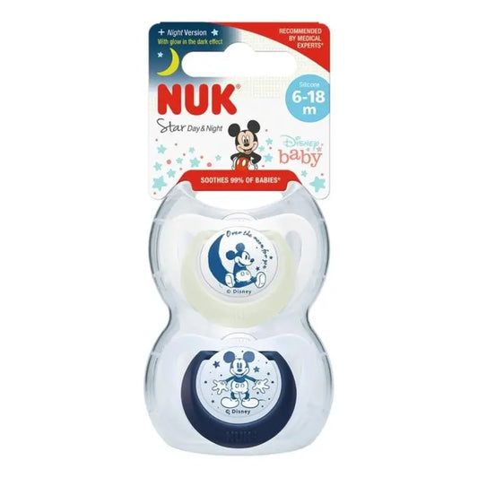 Nuk Star Day & Night Mickey Mouse T2 6-18M Silicone , 2 peças