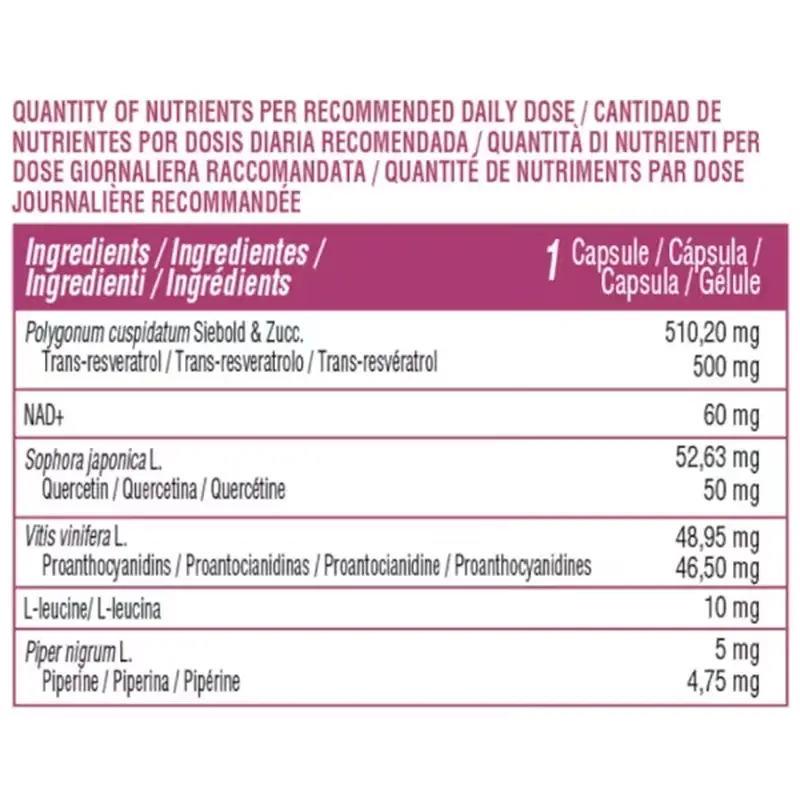 Nutralie Trans Resveratrol & Nad+ Complex com Quercetina + Piperina, 60 cápsulas