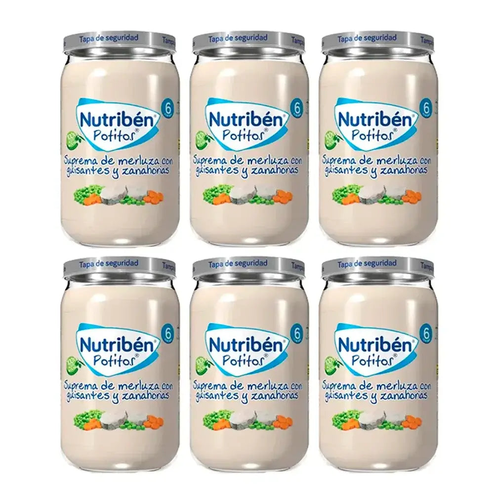 Nutriben Potito Supreme de Pescada com Ervilhas e Cenouras , 6 x 235 gramas