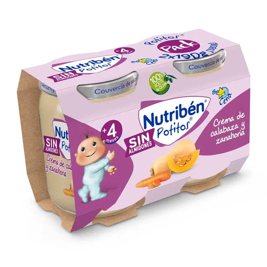 Alimento para Bebés Nutriben Creme de Abóbora e Cenoura, A partir dos 4 Meses, 2 Unidades X 190 Gr