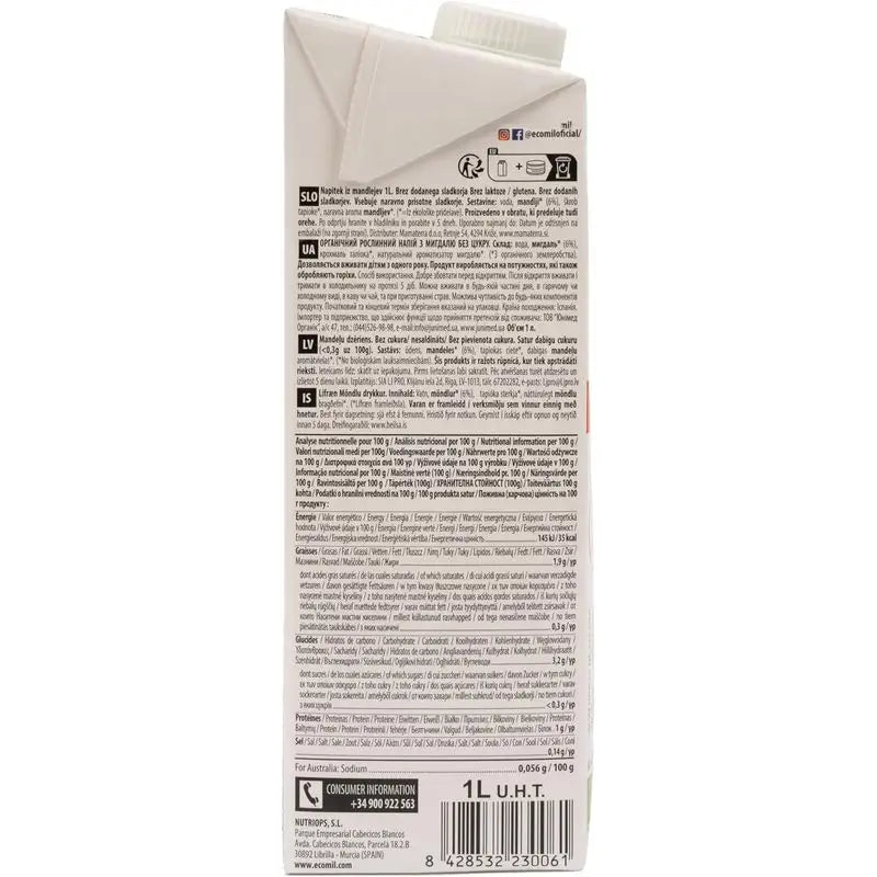 Nutriops Ecomil Amêndoas Cálcio , 1 litro