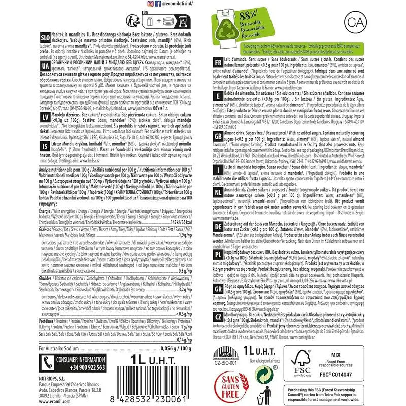 Nutriops Ecomil Amêndoas Cálcio , 1 litro