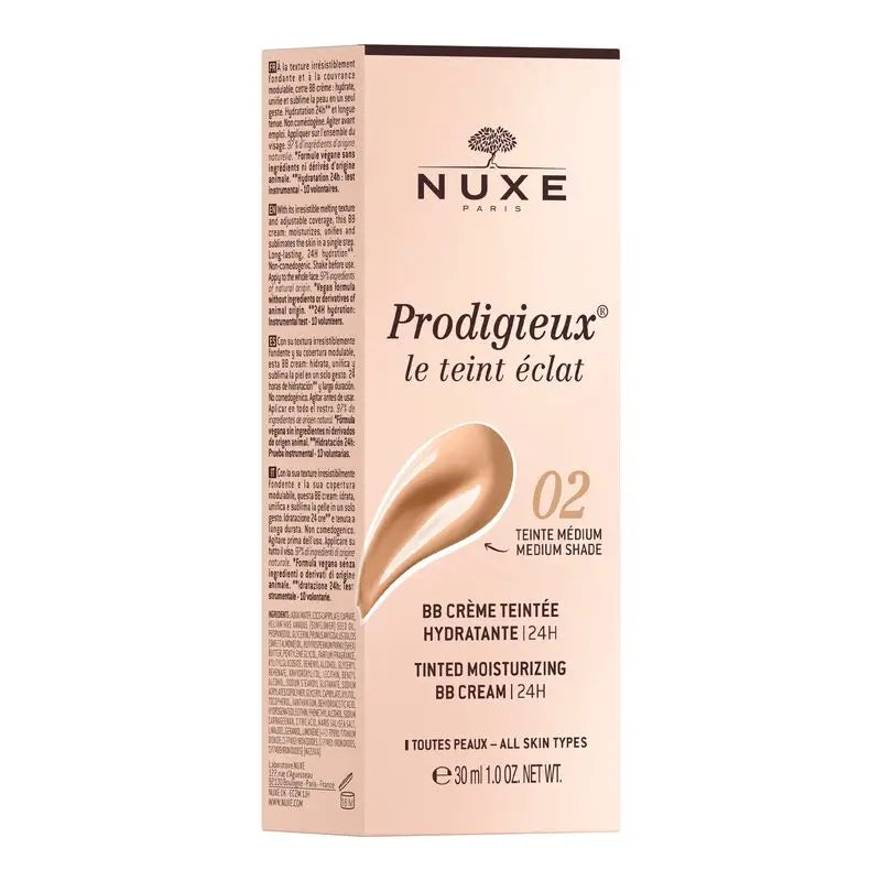 Nuxe Creme Hidratante para as maçãs do rosto com Cor - 24H, Prodigieux® Le Teint Éclat 30Ml - Tom Médio