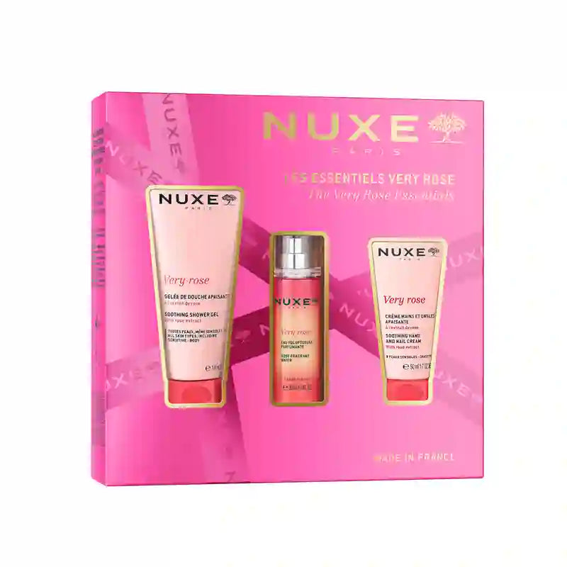 Caixa de oferta Nuxe Very Rose Gel de limpeza Very Rose + Creme de mãos + Eau de Toilette perfumada