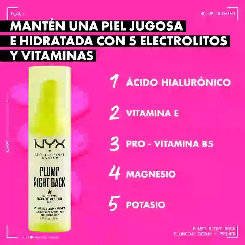 Nyx Plump Right Back Primer & Serum. Ácido hialurónico. Vitaminas Múltiplas, 30 ml