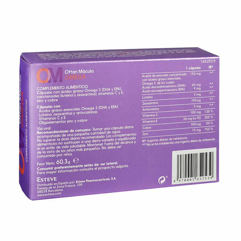 Oftan Macula Omega Suplemento alimentar, 90 Cápsulas