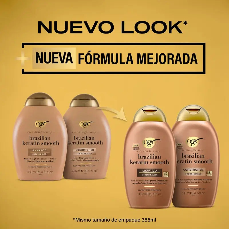 OGX Brazilian Keratin Conditioner, para cabelos ondulados ou encaracolados, suaviza, fortalece e hidrata, 385ml