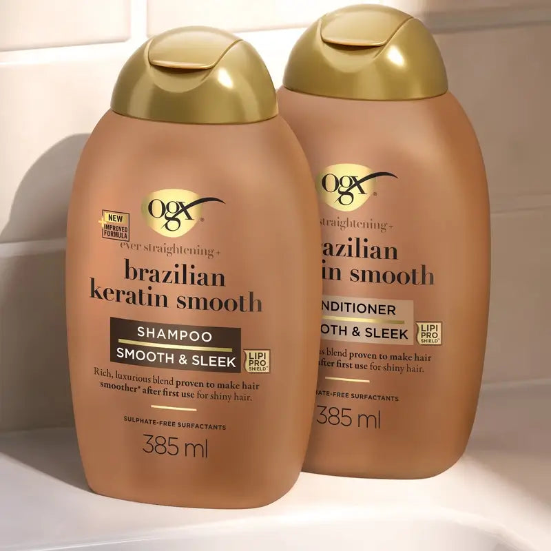 OGX Brazilian Keratin Conditioner, para cabelos ondulados ou encaracolados, suaviza, fortalece e hidrata, 385ml