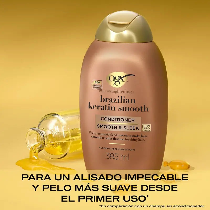 OGX Brazilian Keratin Conditioner, para cabelos ondulados ou encaracolados, suaviza, fortalece e hidrata, 385ml