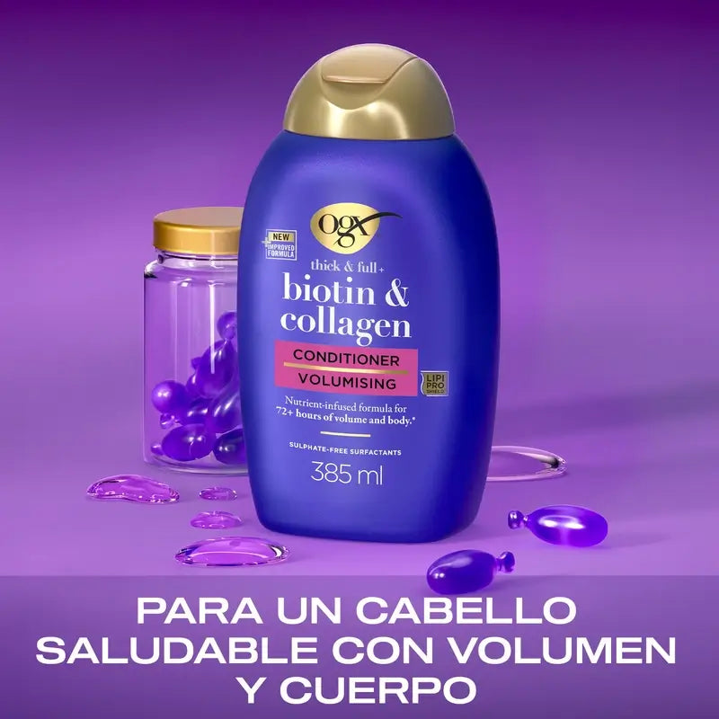 Condicionador OGX Sem Sulfatos, Biotina e Colagénio, Cabelo Volumoso e Saudável, 385 ml