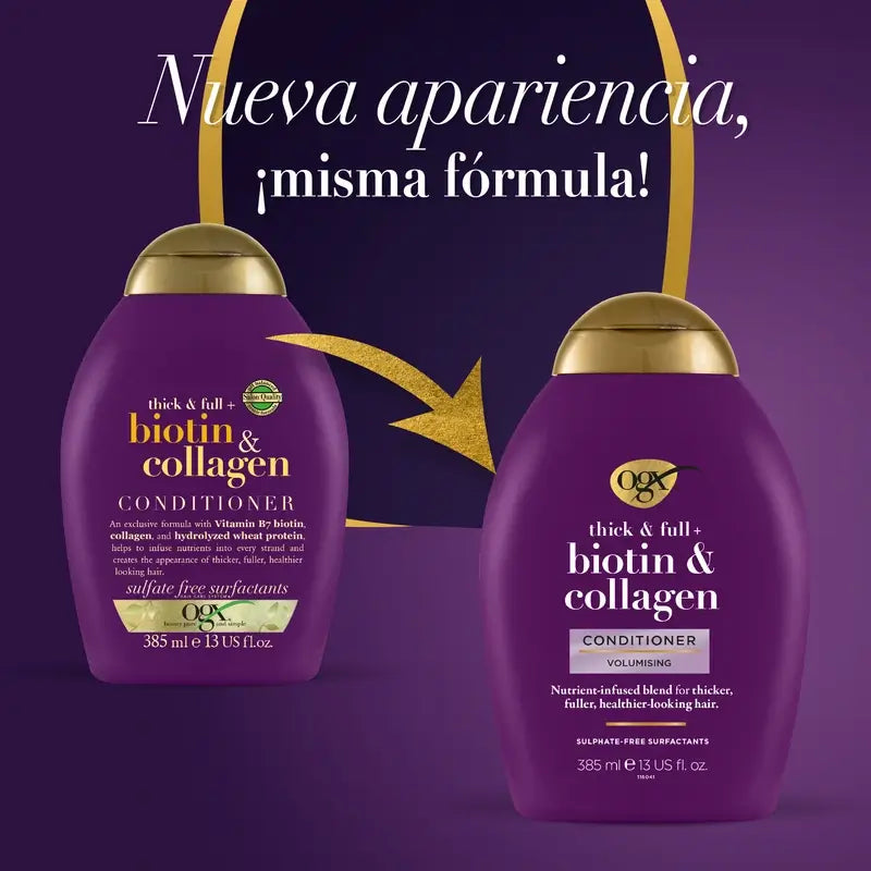 Condicionador OGX Sem Sulfatos, Biotina e Colagénio, Cabelo Volumoso e Saudável, 385 ml