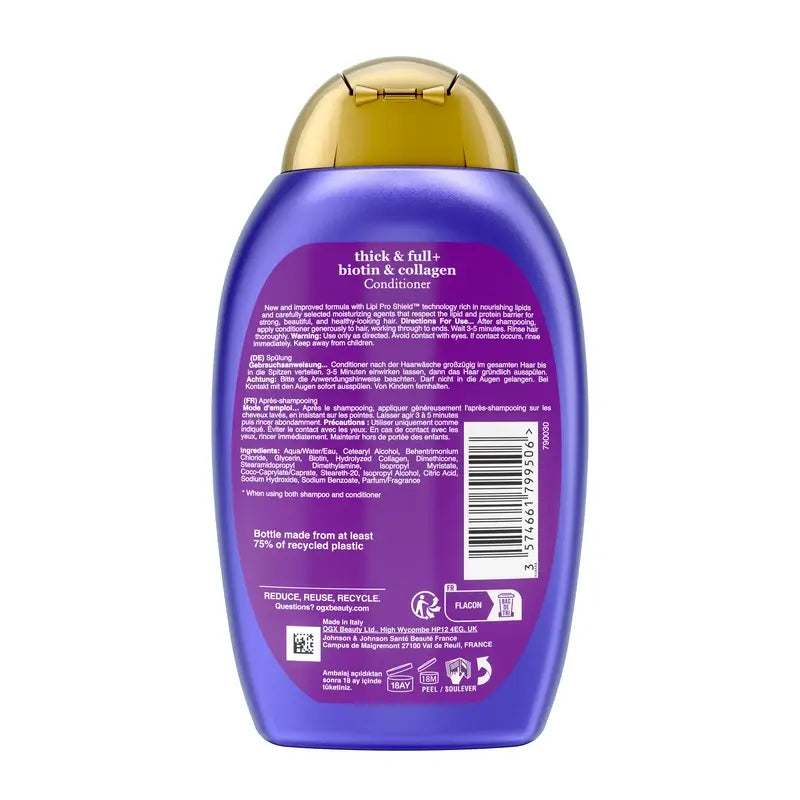 Condicionador OGX Sem Sulfatos, Biotina e Colagénio, Cabelo Volumoso e Saudável, 385 ml